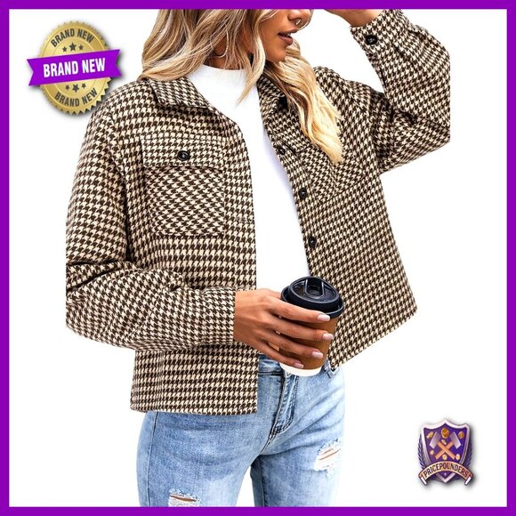 Jackets & Blazers - Cropped Flannel Shacket Jacket Plaid Button Down Vintage Y2K Chic Casual Tops
